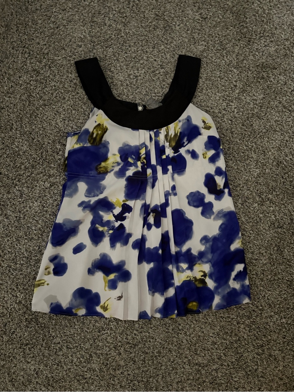 Ann Taylor Girls' White Floral Camisole with Blue and Gold Print and Black Trim